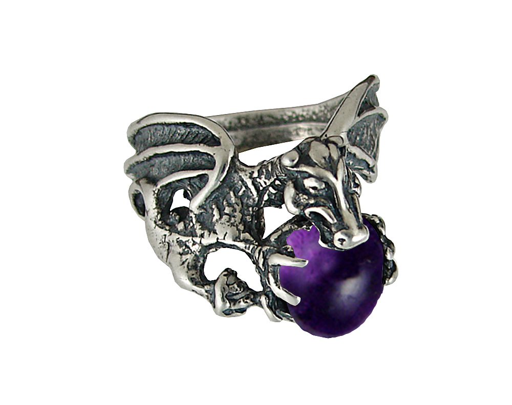 Sterling Silver Dragon of Desire Ring With Amethyst Size 12